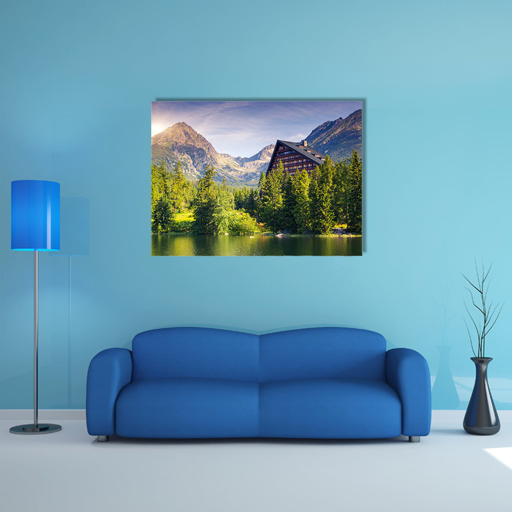 Mountain lake in National Park High Tatra Strbske pleso, Slovakia, multi panel canvas wall art