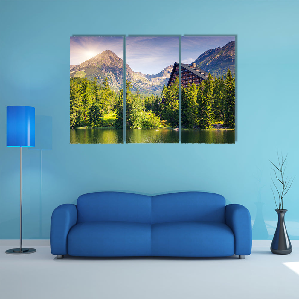 Mountain lake in National Park High Tatra Strbske pleso, Slovakia, multi panel canvas wall art