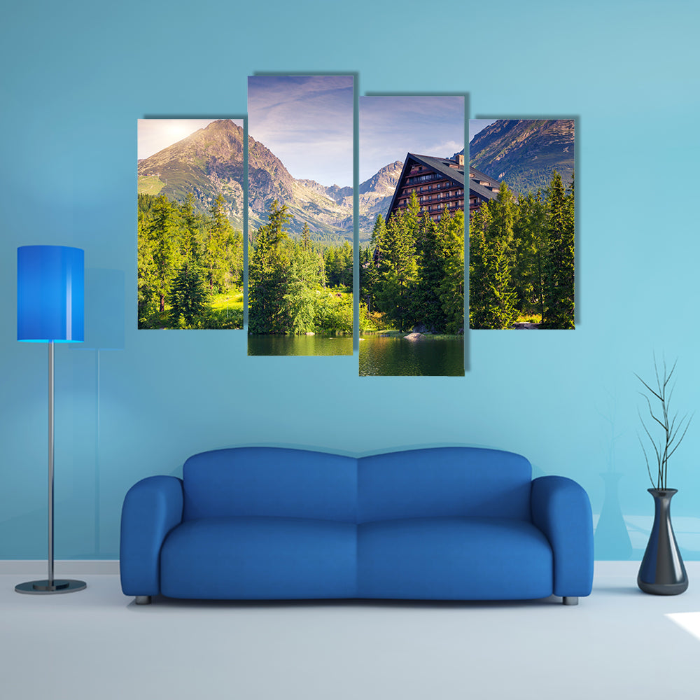 Mountain lake in National Park High Tatra Strbske pleso, Slovakia, multi panel canvas wall art