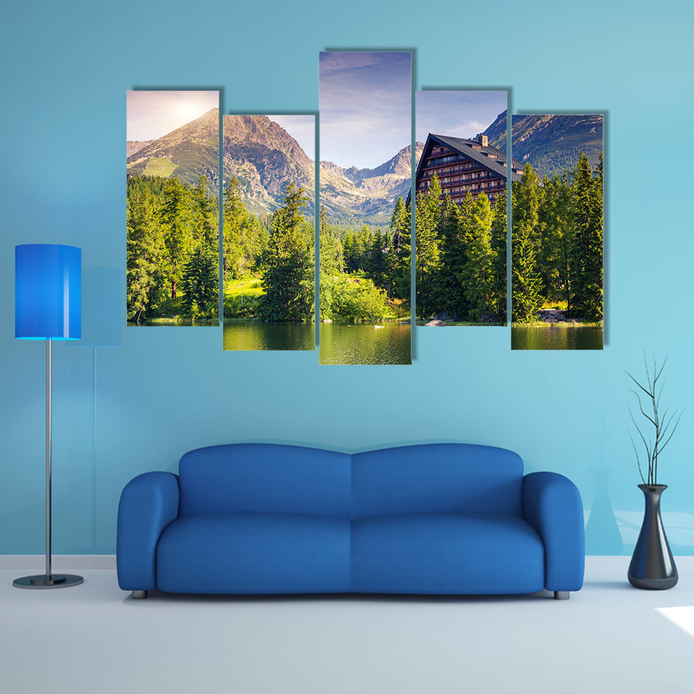 Mountain lake in National Park High Tatra Strbske pleso, Slovakia, multi panel canvas wall art