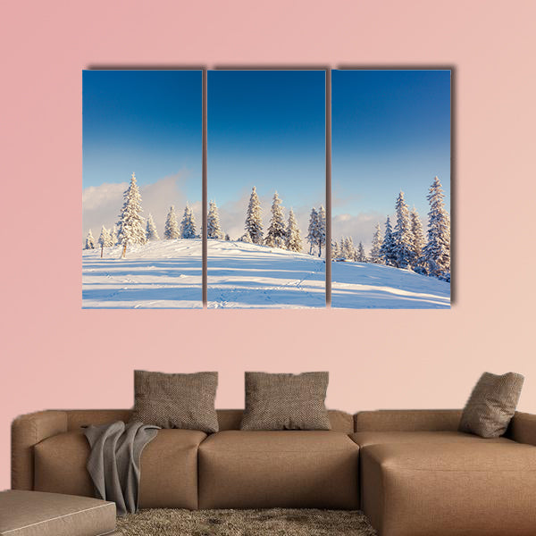 Fantastic winter landscape. Blue sky. Carpathian, Ukraine, Europe. canvas wall art