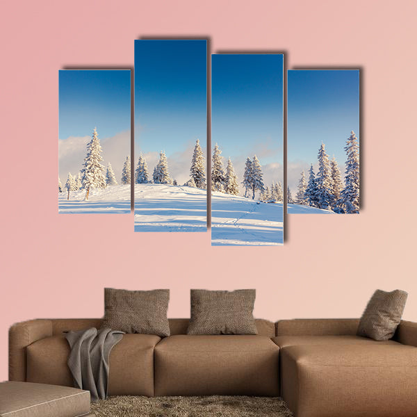 Fantastic winter landscape. Blue sky. Carpathian, Ukraine, Europe. canvas wall art