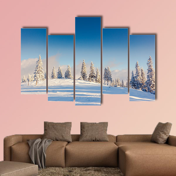 Fantastic winter landscape. Blue sky. Carpathian, Ukraine, Europe. canvas wall art