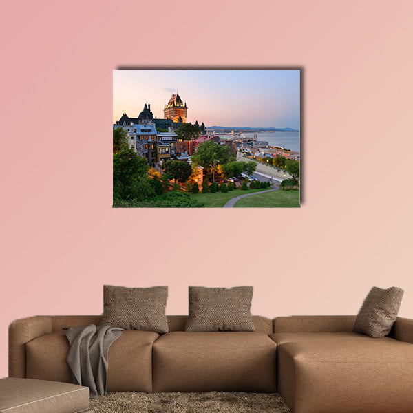Quebec City skyline with Chateau Frontenac at sunset viewed canvas wall art