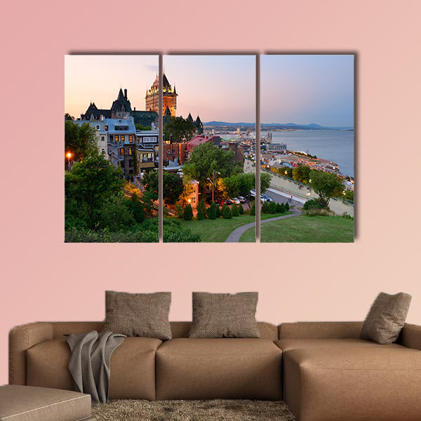 Quebec City skyline with Chateau Frontenac at sunset canvas wall art