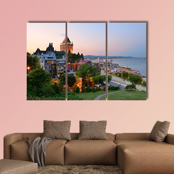 Quebec City skyline with Chateau Frontenac at sunset viewed canvas wall art