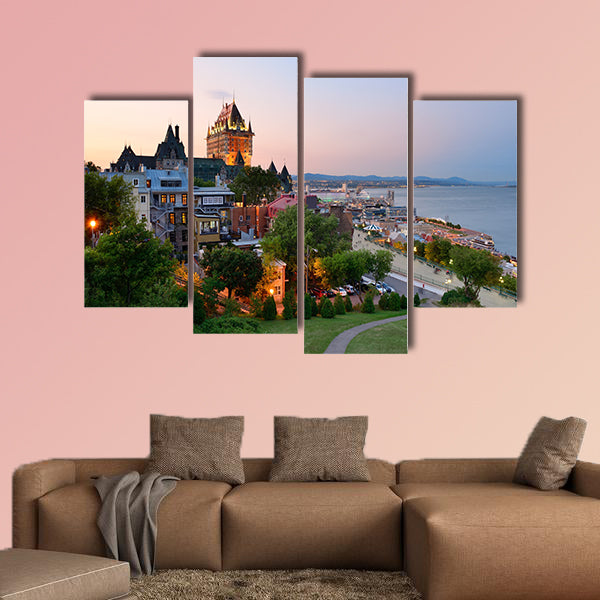 Quebec City skyline with Chateau Frontenac at sunset canvas wall art