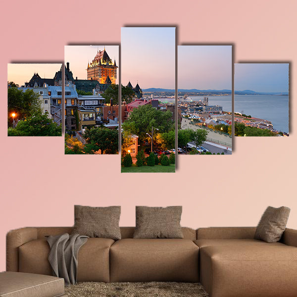 Quebec City skyline with Chateau Frontenac at sunset canvas wall art