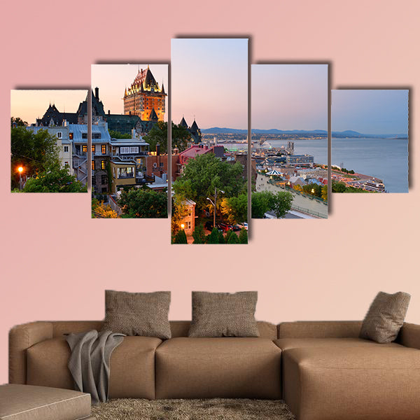 Quebec City skyline with Chateau Frontenac at sunset viewed canvas wall art