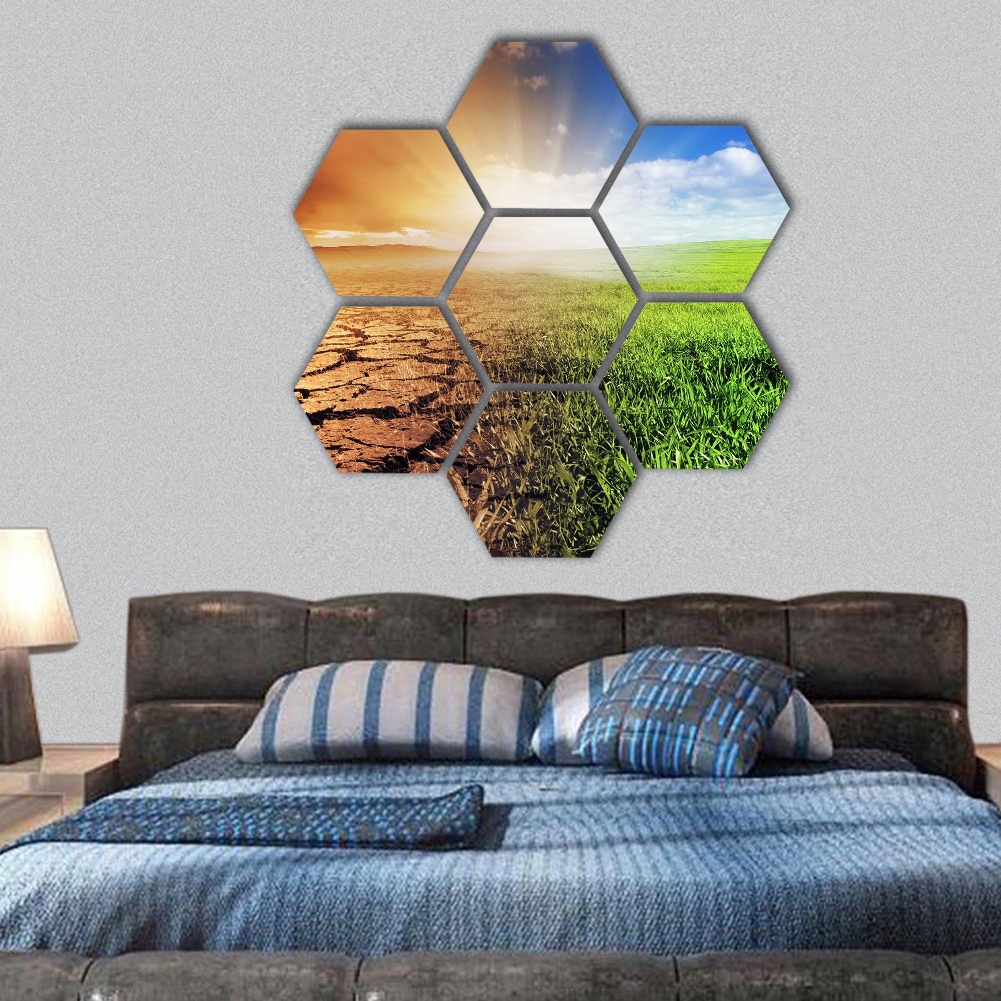 A troubled young man walking into the light hexagonal canvas wall art