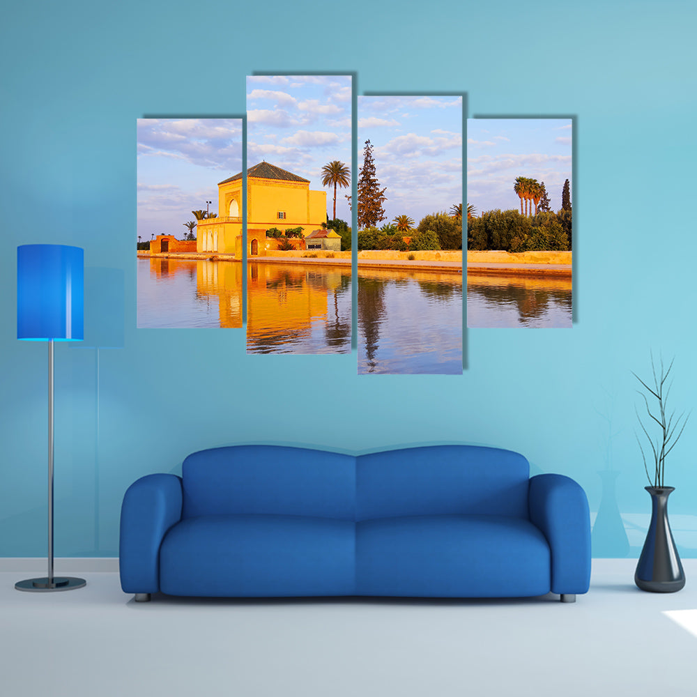 Saadian garden pavilion of the Menara gardens in Marrakech, Morocco, Africa multi panel canvas wall art