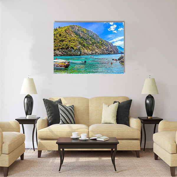Cliffside coastline on Greek island Corfu Multi Panel Canvas Wall Art