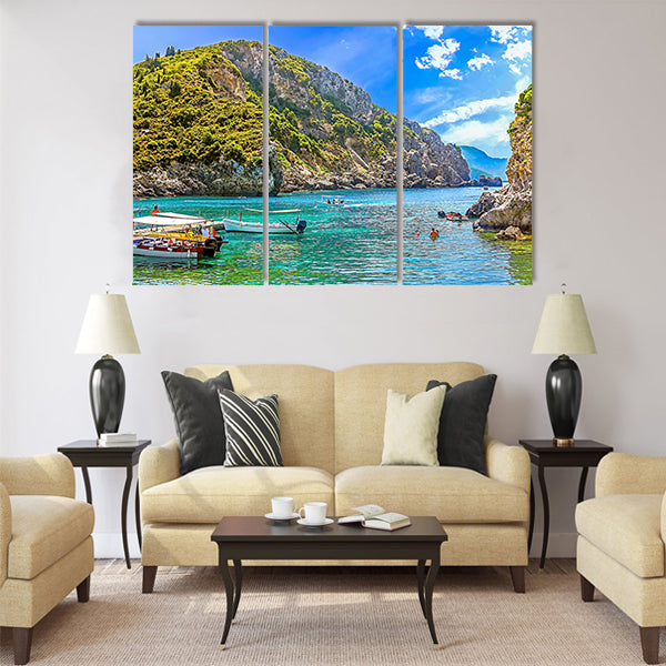 Cliffside coastline on Greek island Corfu Multi Panel Canvas Wall Art