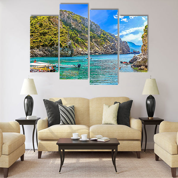 Cliffside coastline on Greek island Corfu Multi Panel Canvas Wall Art