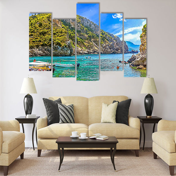 Cliffside coastline on Greek island Corfu Multi Panel Canvas Wall Art
