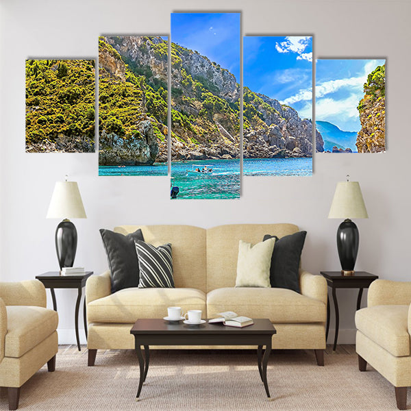 Cliffside coastline on Greek island Corfu Multi Panel Canvas Wall Art