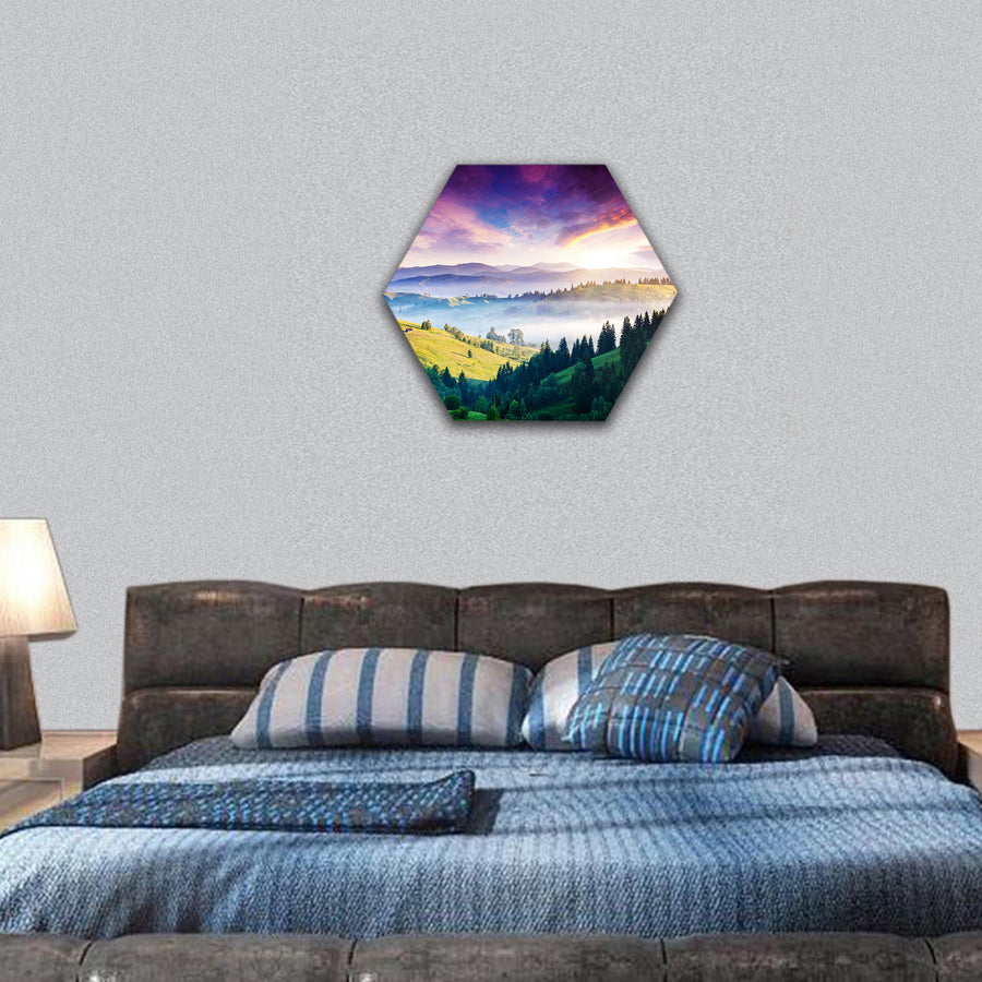 Majestic mountain landscape with colorful cloud, Europe hexagonal canvas wall art