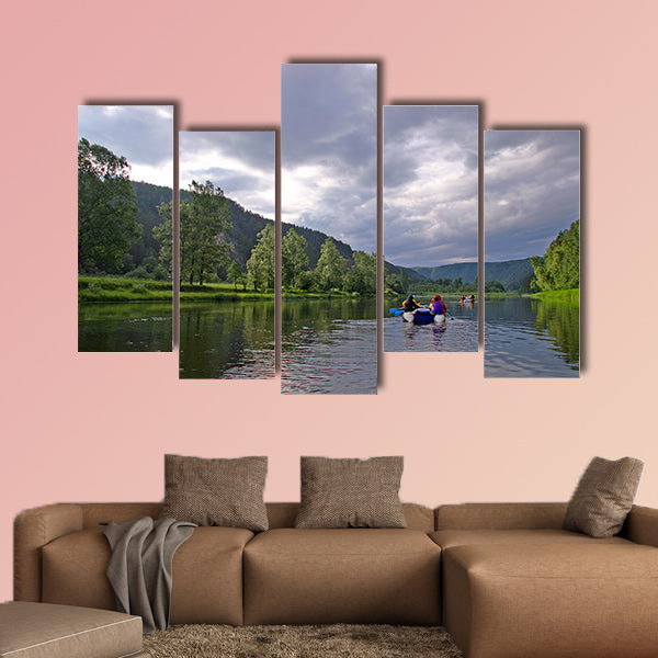 white river rafting in the southern Urals Multi panel canvas wall art