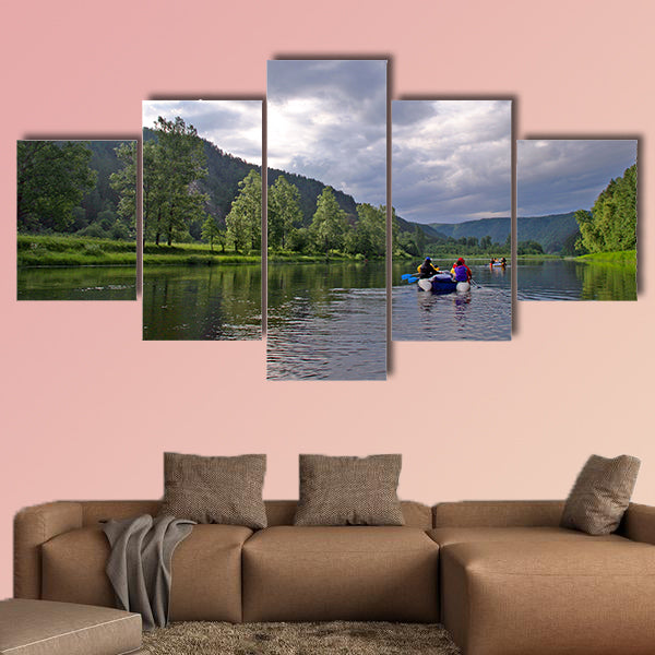 white river rafting in the southern Urals Multi panel canvas wall art