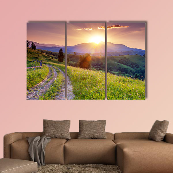 Majestic sunset in the mountains landscape multi panel canvas wall art