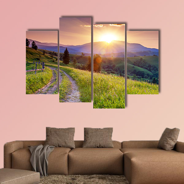 Majestic sunset in the mountains landscape multi panel canvas wall art