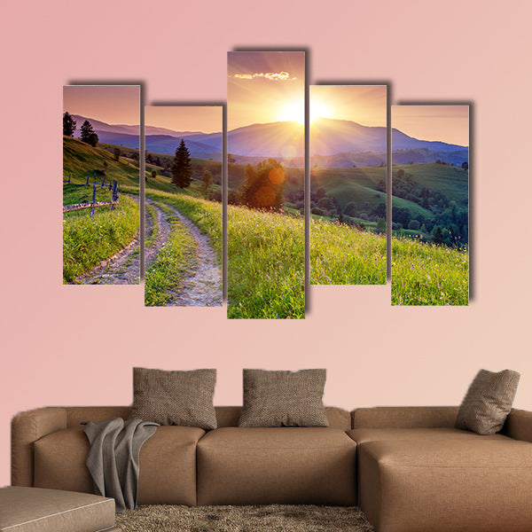 Majestic sunset in the mountains landscape. Carpathian, Ukraine, Europe Multi panel canvas wall art