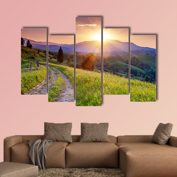 Majestic sunset in the mountains landscape multi panel canvas wall art
