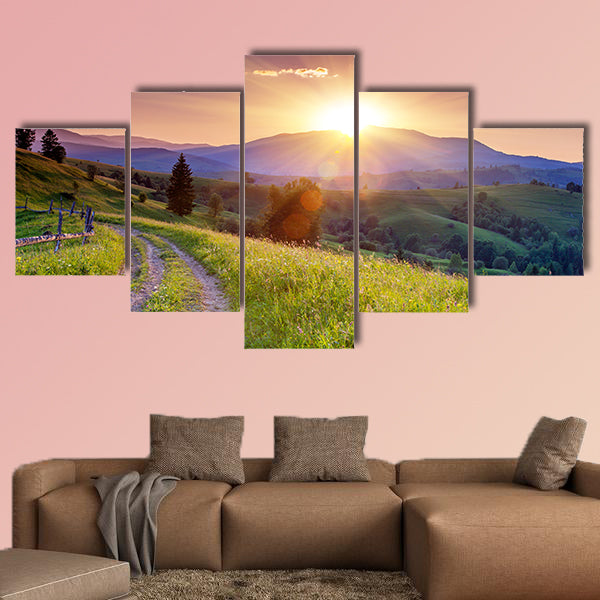 Majestic sunset in the mountains landscape. Carpathian, Ukraine, Europe Multi panel canvas wall art