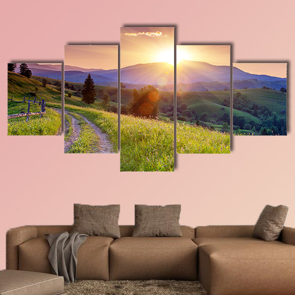 Majestic sunset in the mountains landscape multi panel canvas wall art