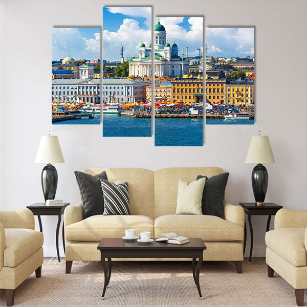 Scenic summer panorama of the Market Square Multi panel canvas wall art