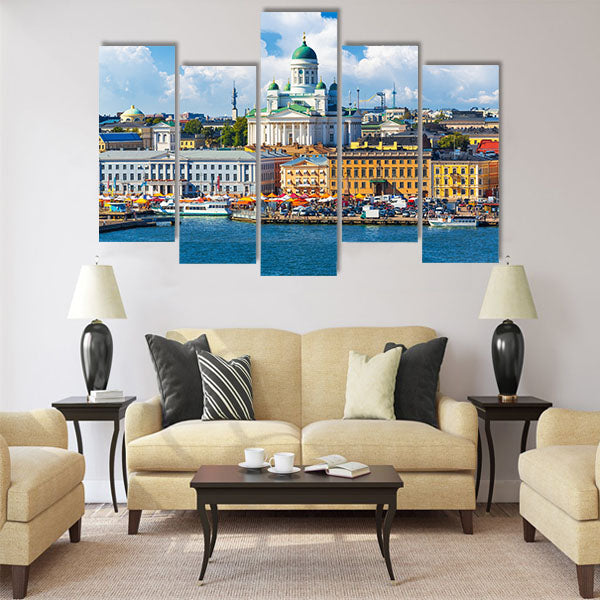 Scenic summer panorama of the Market Square Multi panel canvas wall art