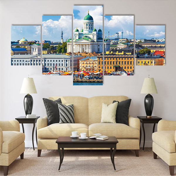 Scenic summer panorama of the Market Square Multi panel canvas wall art