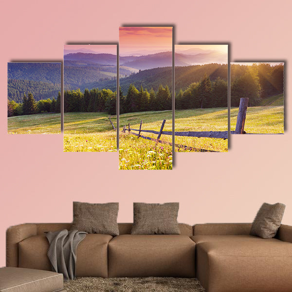 Majestic sunset in the mountains landscape. Carpathian, Ukraine Multi panel canvas wall art