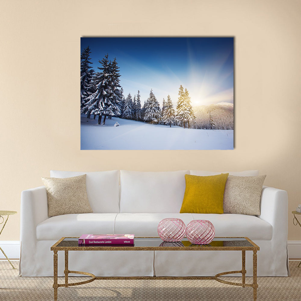 Majestic sunset in the winter mountains landscape Multi Panel Canvas Wall Art