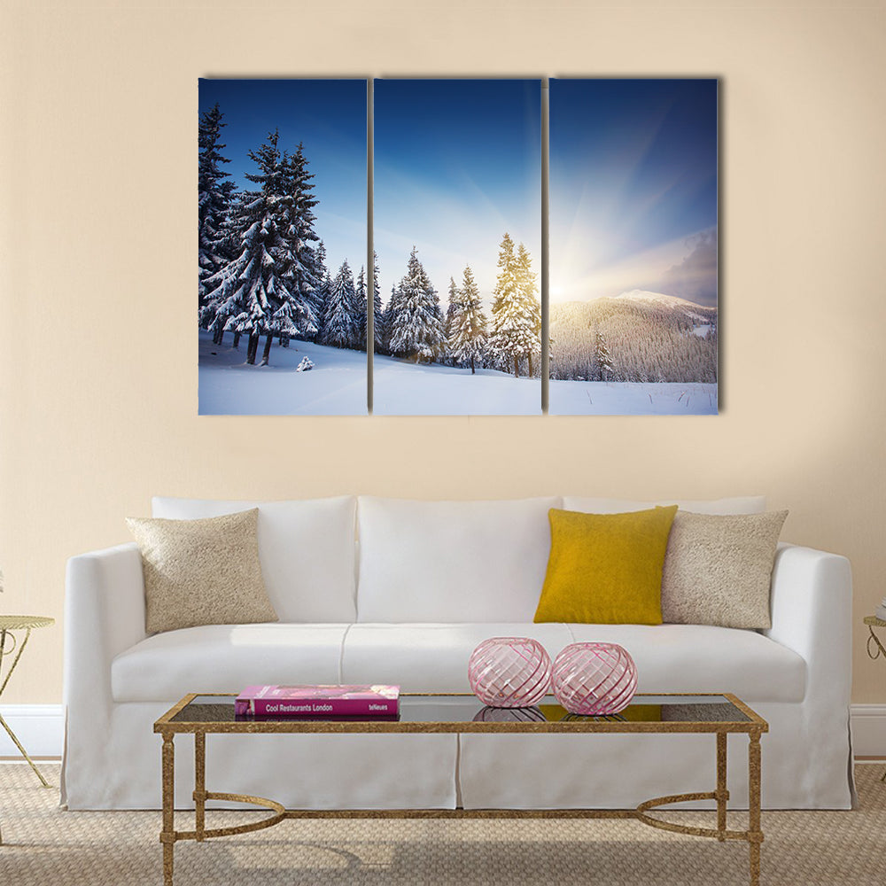 Majestic sunset in the winter mountains landscape Multi Panel Canvas Wall Art