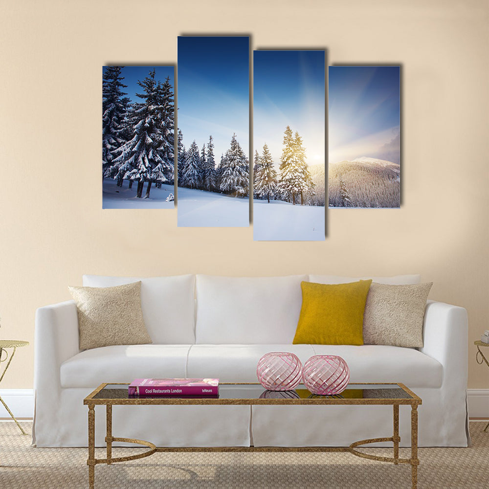Majestic sunset in the winter mountains landscape Multi Panel Canvas Wall Art