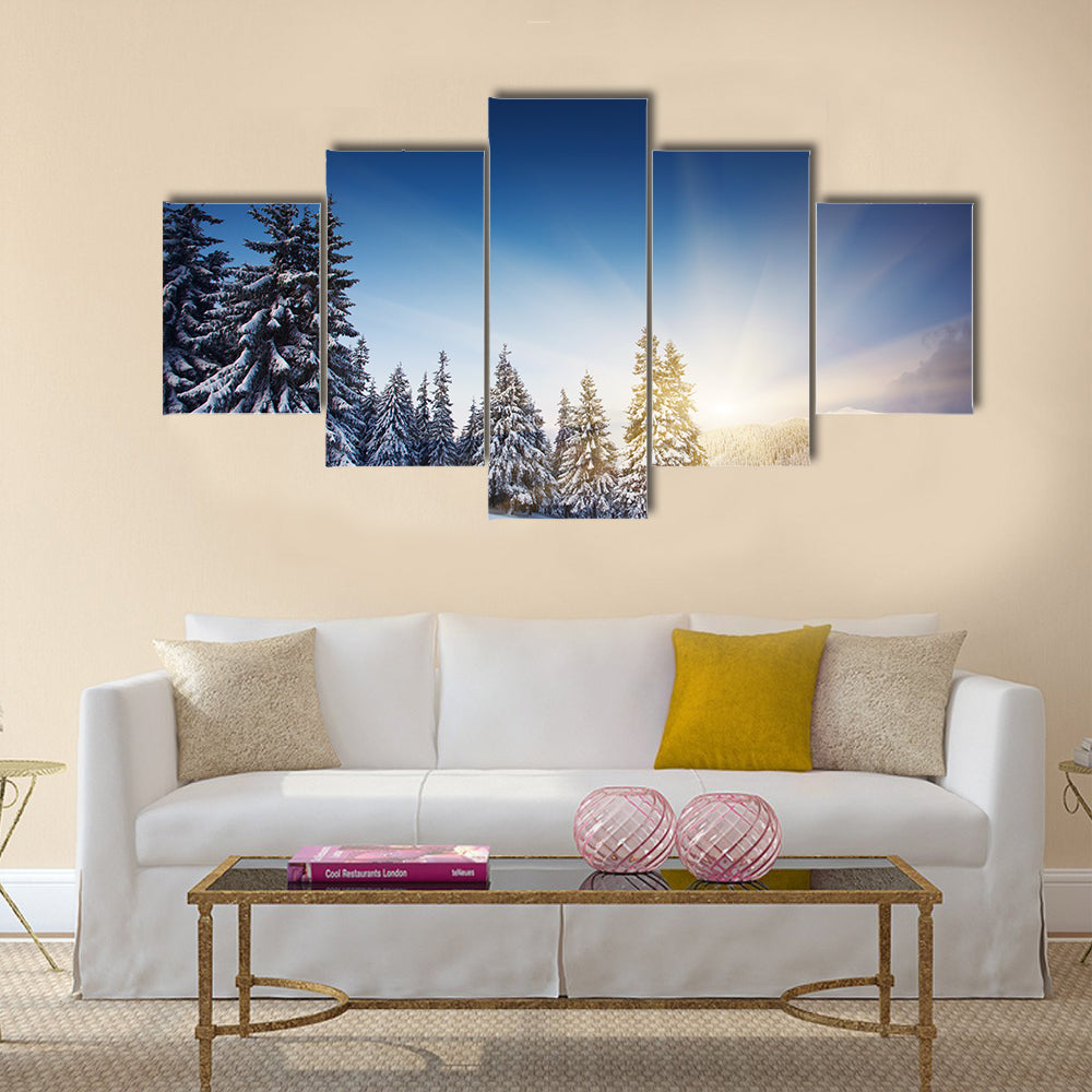Majestic sunset in the winter mountains landscape Multi Panel Canvas Wall Art