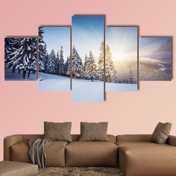 Majestic sunset in the winter mountains landscape Multi panel canvas wall art