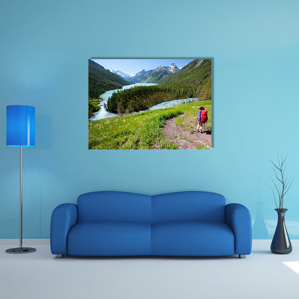 Hiker In Altai Mountains Russian Federation Multi Panel Canvas Wall Art