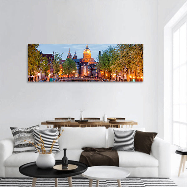 Red Light District in Amsterdam in Netherlands, Holland panoramic canvas wall art