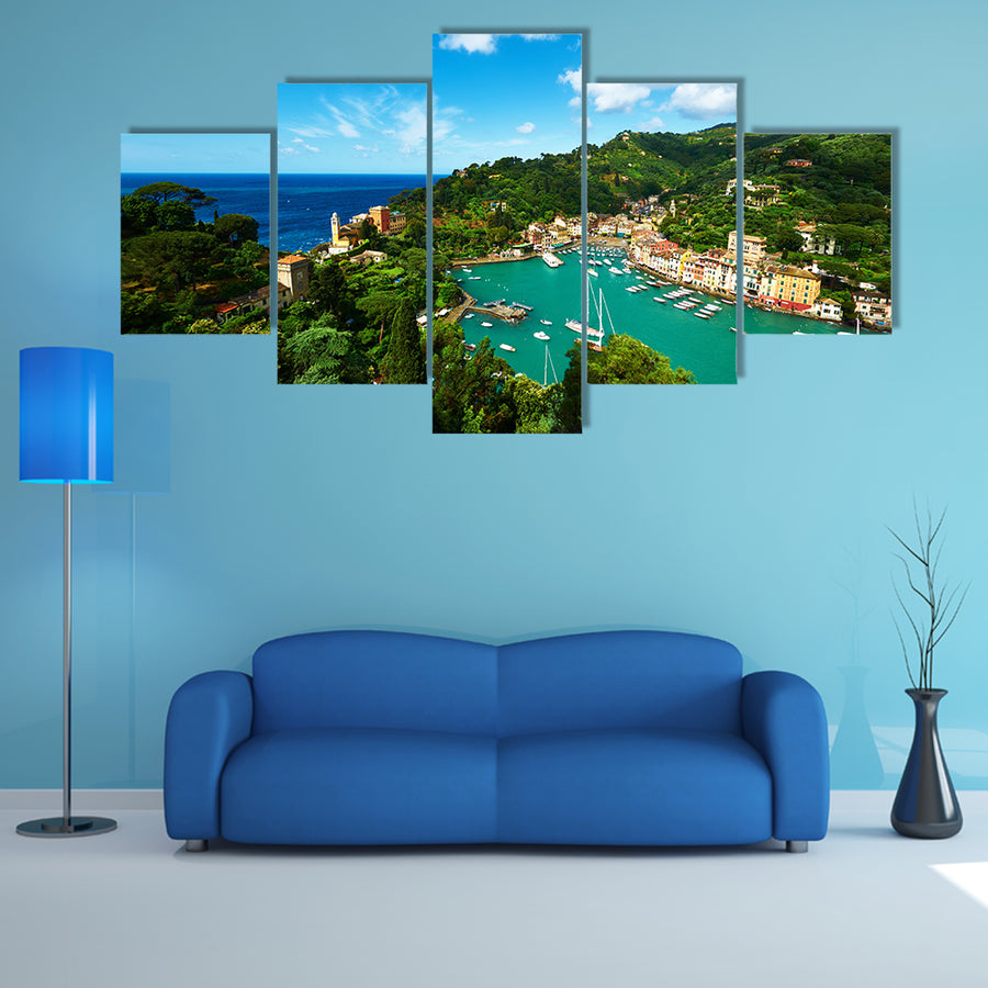 The Portofino village on Ligurian coast in Italy Multi Panel Canvas Wall Art