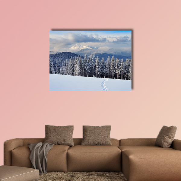 Winter landscape with a footpath, Carpathians, Ukraine multi panel canvas wall art
