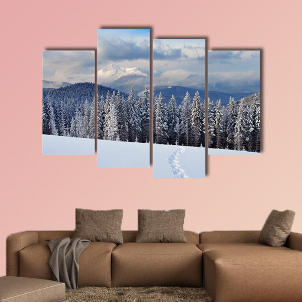 Winter landscape with a footpath, Carpathians, Ukraine multi panel canvas wall art