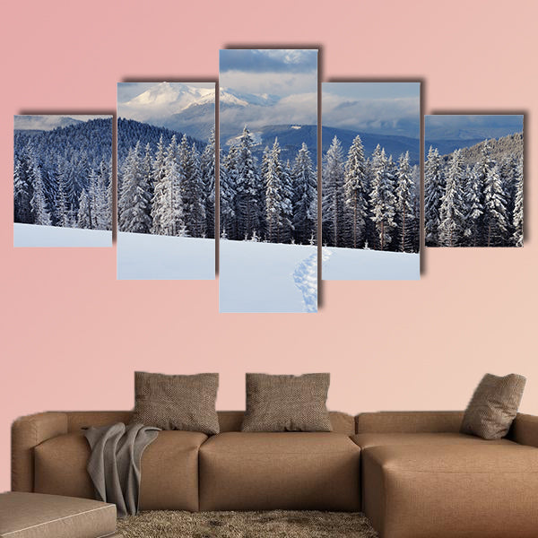 Winter landscape with a footpath, Carpathians, Ukraine multi panel canvas wall art