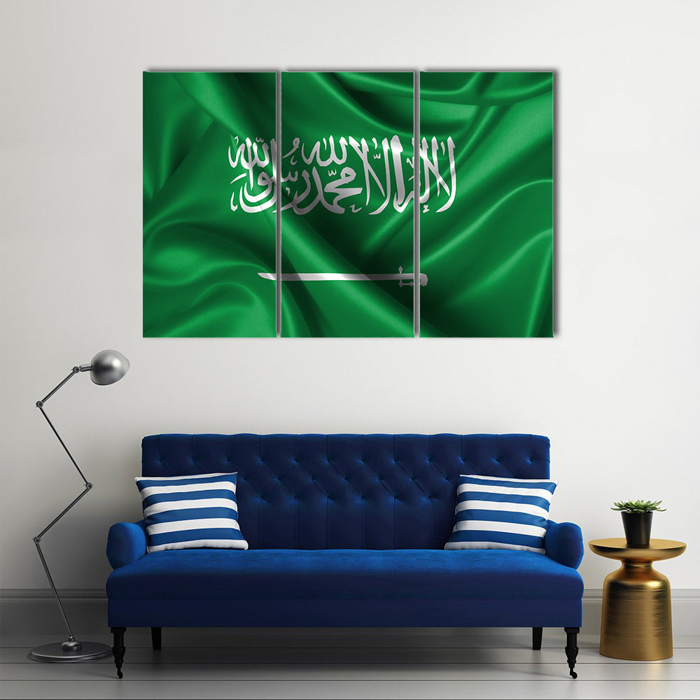 Realistic wavy flag of Saudi Arabia Multi panel canvas wall art