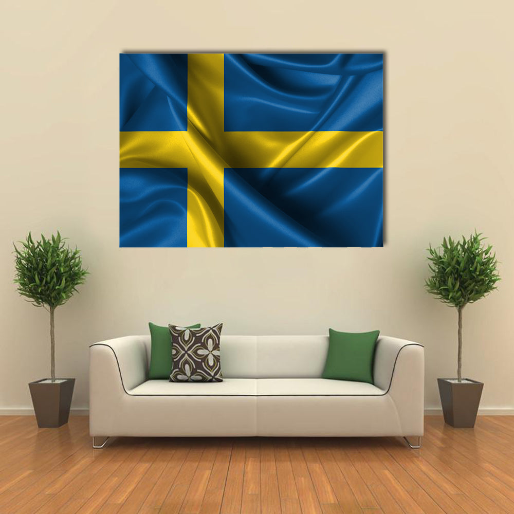 Realistic Wavy Flag Of Sweden Multi Panel Canvas Wall Art