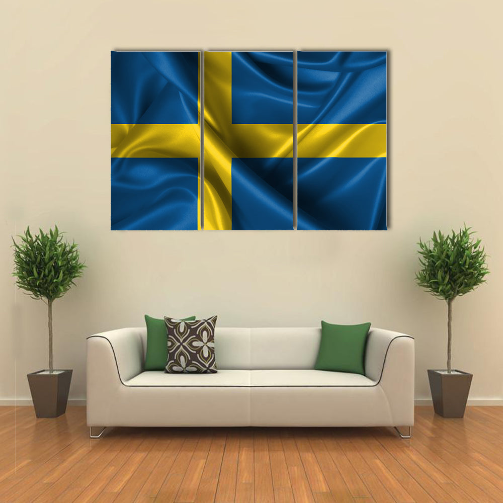 Realistic Wavy Flag Of Sweden Multi Panel Canvas Wall Art