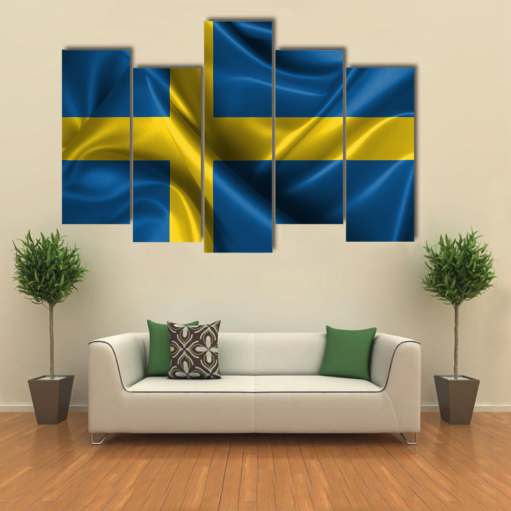 Realistic Wavy Flag Of Sweden Multi Panel Canvas Wall Art