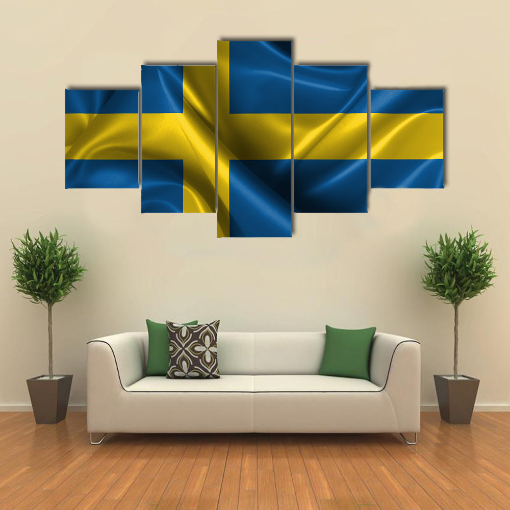 Realistic Wavy Flag Of Sweden Multi Panel Canvas Wall Art