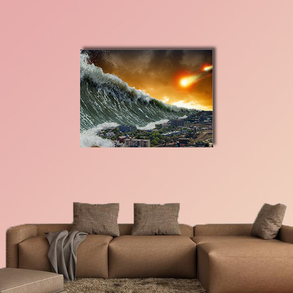 Apocalyptic dramatic background asteroid impact, end of world multi panel canvas wall art